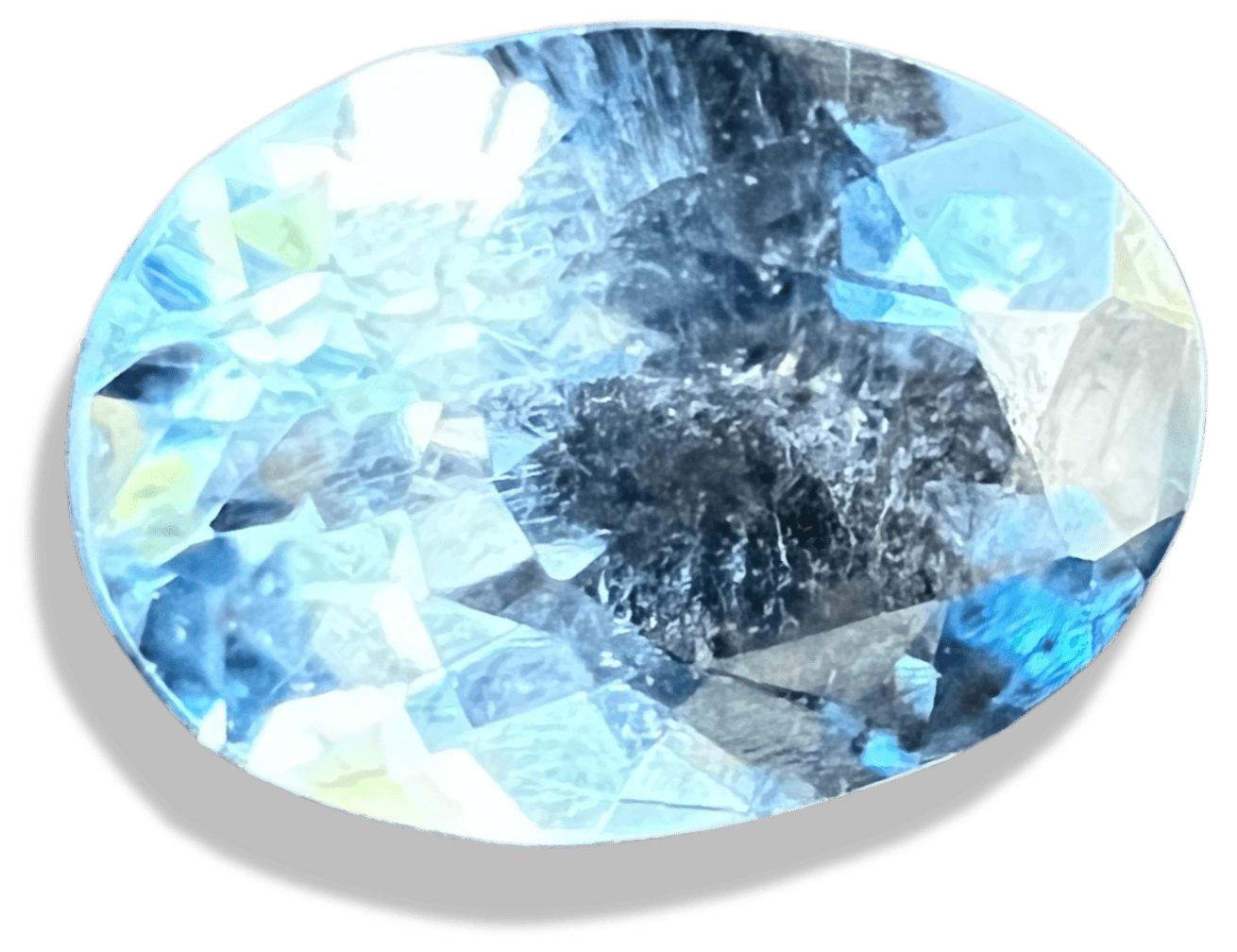 pierre d'aigue marine bleu taillée sur fond transparent